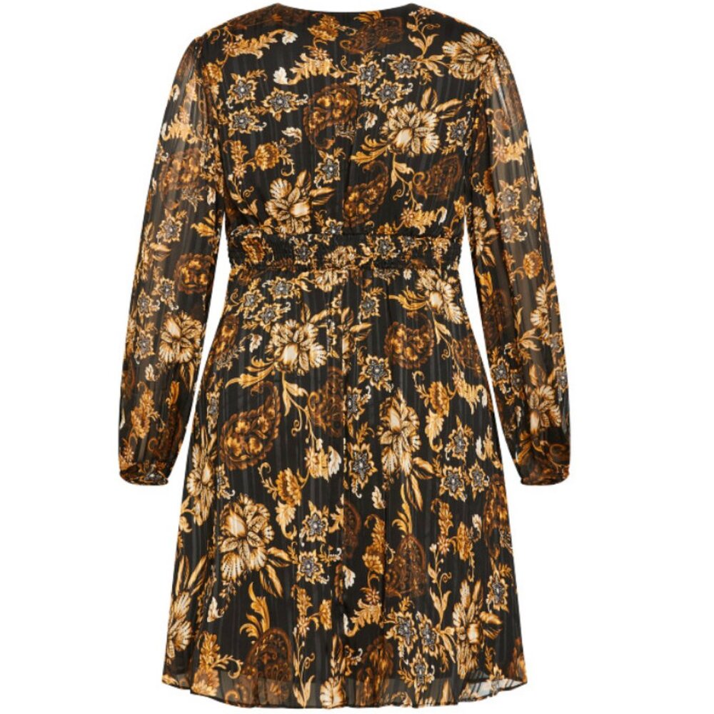 NWT City Chic Black Floral Pleated Faux Wrap Mini Dress 18 - Picture 7 of 12